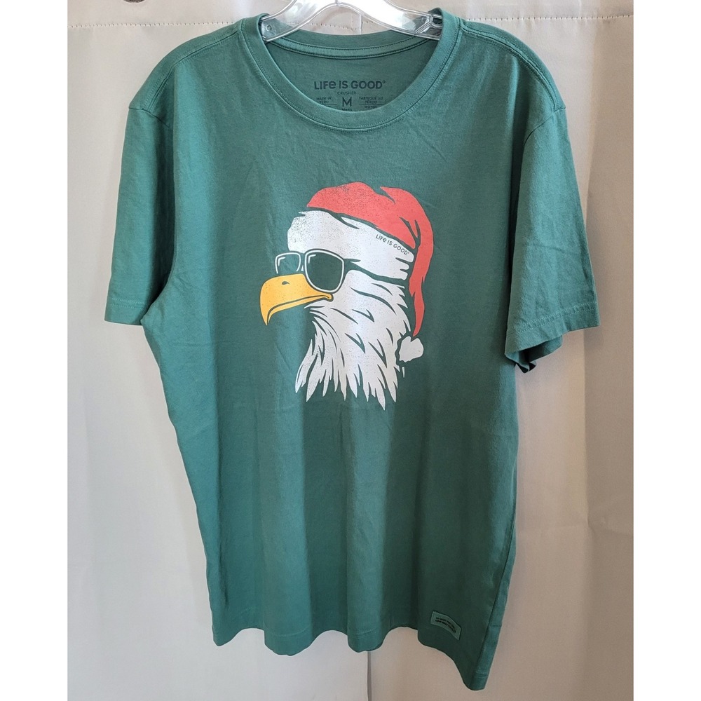 Life is Good Men Shirt Medium Santa Eagle Christmas Festive Holiday Hippie 21666